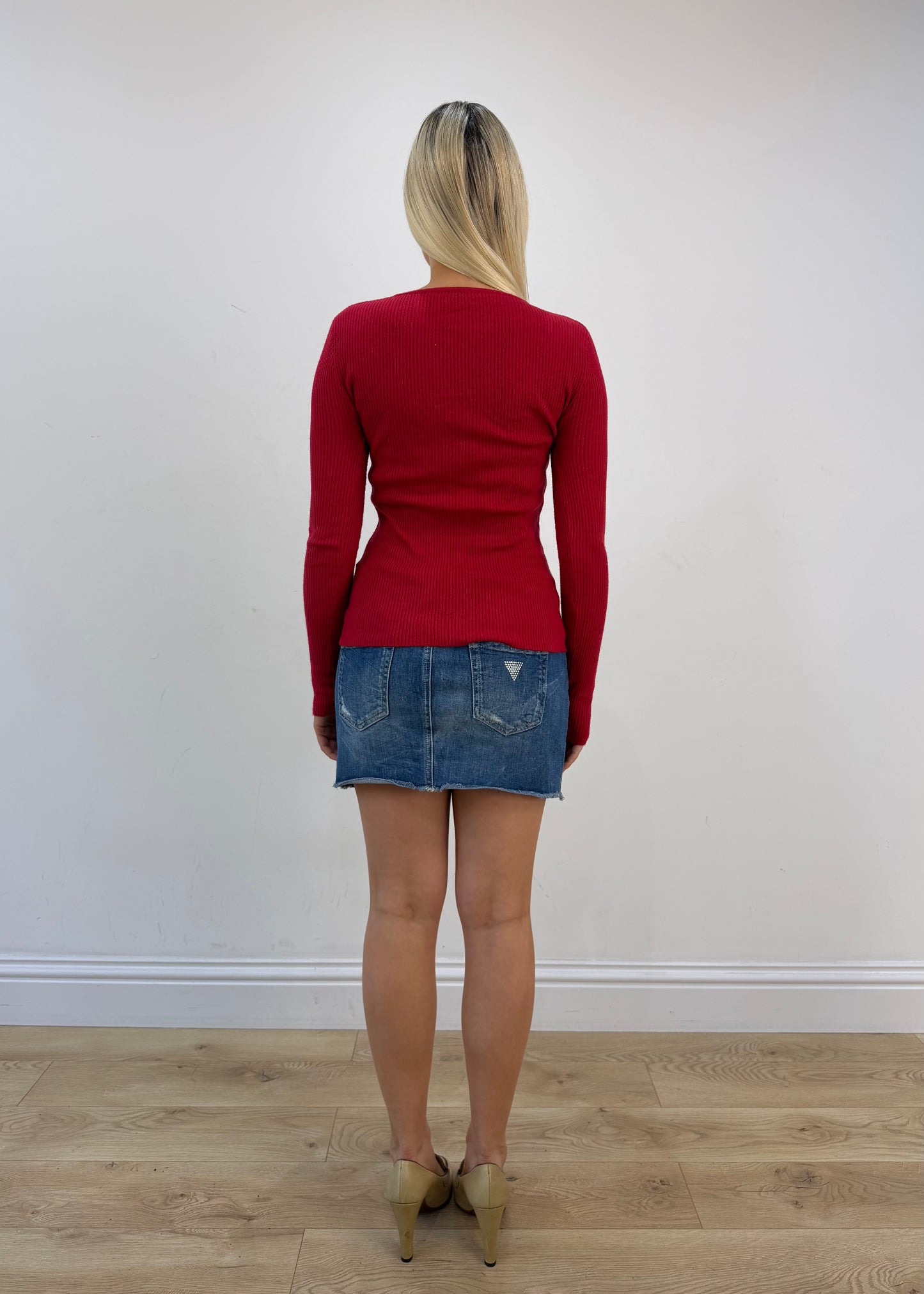 medium red ribbed long sleeve top image 6