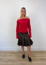 medium red old label zara basic off-shoulder blouse full outfit