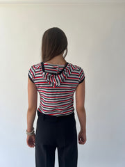 small black red and white striped ralph lauren t-shirt back view