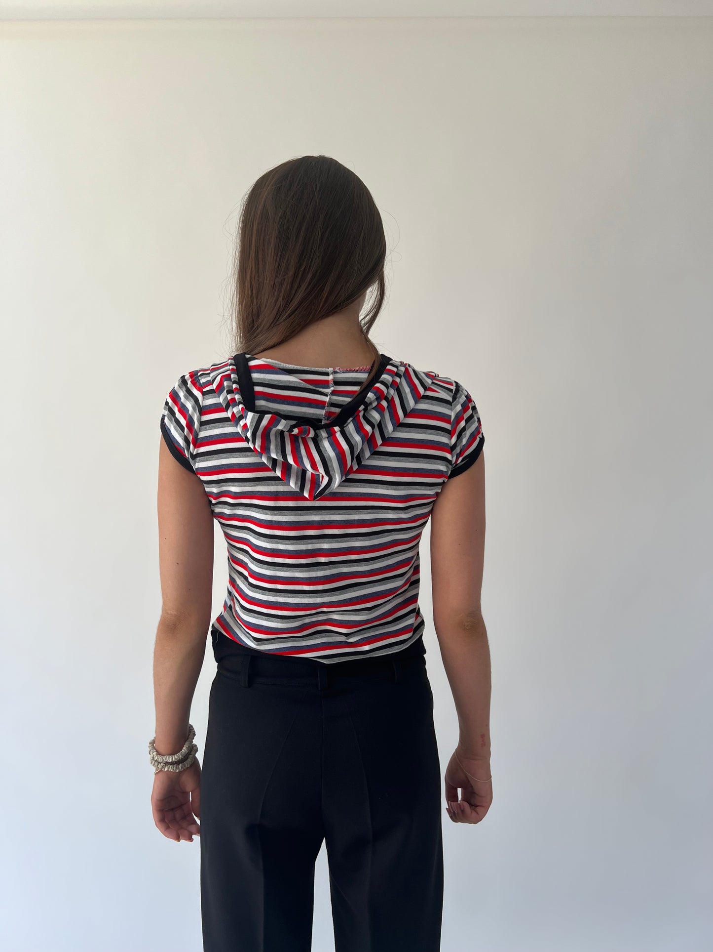 small black red and white striped ralph lauren t-shirt back view