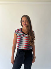 small black red and white striped ralph lauren t-shirt full front view