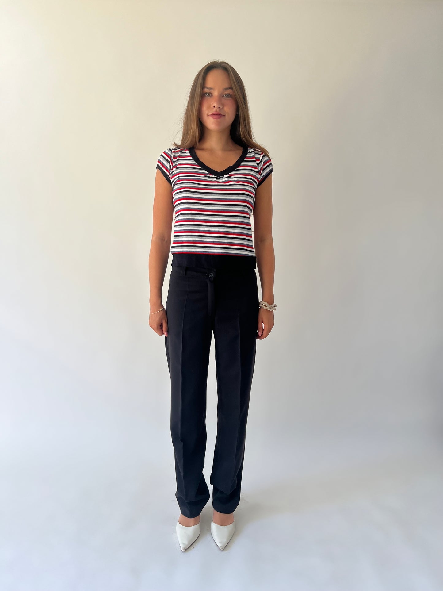 small black vivette tailored trousers full front view