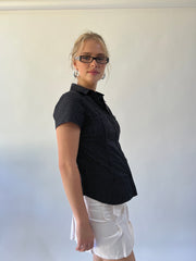 small black and white polka dot short sleeve shirt second side view