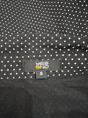 small black and white polka dot short sleeve shirt brand and size label