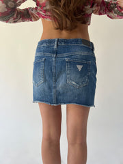 small blue guess denim mini skirt back view