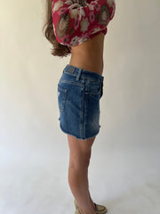 small blue guess denim mini skirt alternate side view