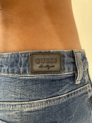 small blue guess denim mini skirt guess brand patch detail