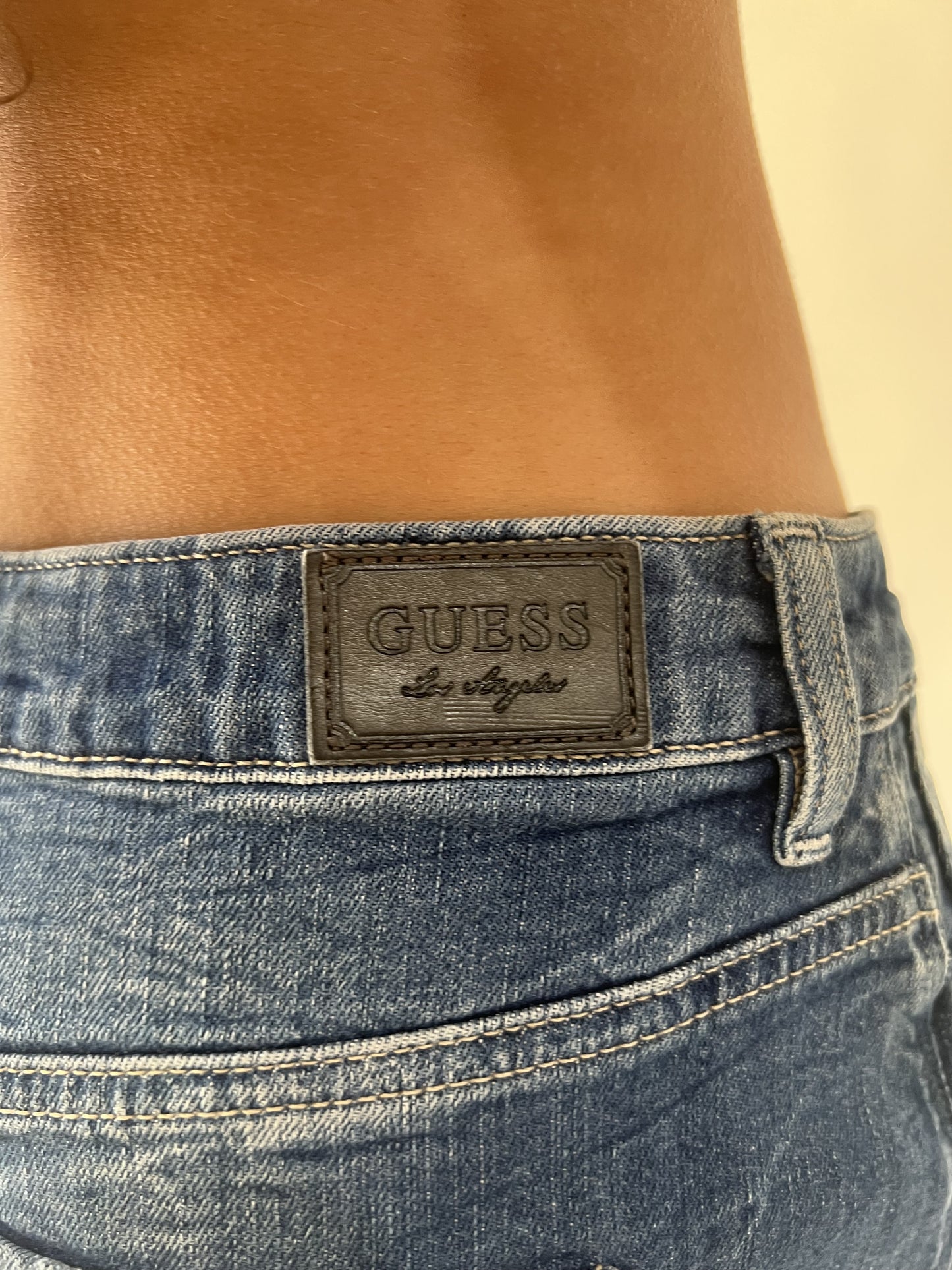 small blue guess denim mini skirt guess brand patch detail