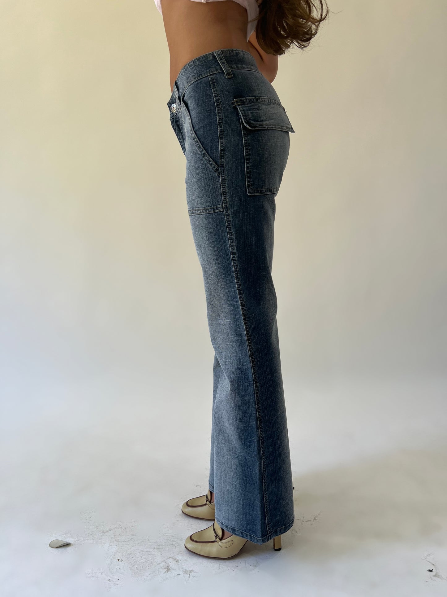 small blue miss tabitha flared jeans side view