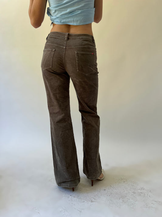 small brown esprit corduroy flared trousers back view