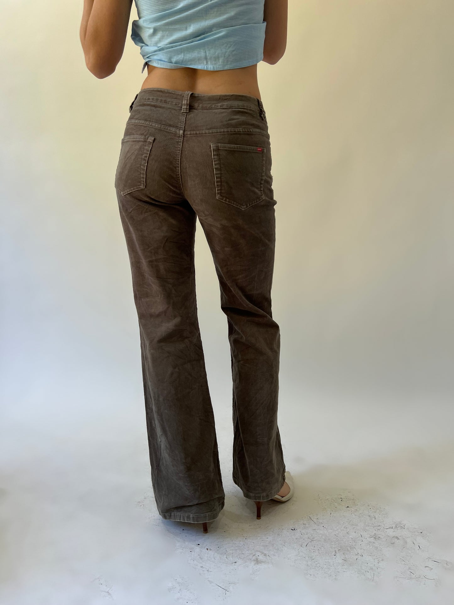 small brown esprit corduroy flared trousers back view
