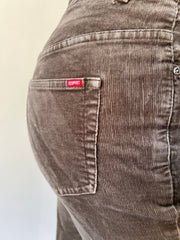 small brown esprit corduroy flared trousers pocket detail