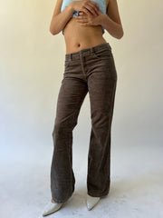 small brown esprit corduroy flared trousers front view