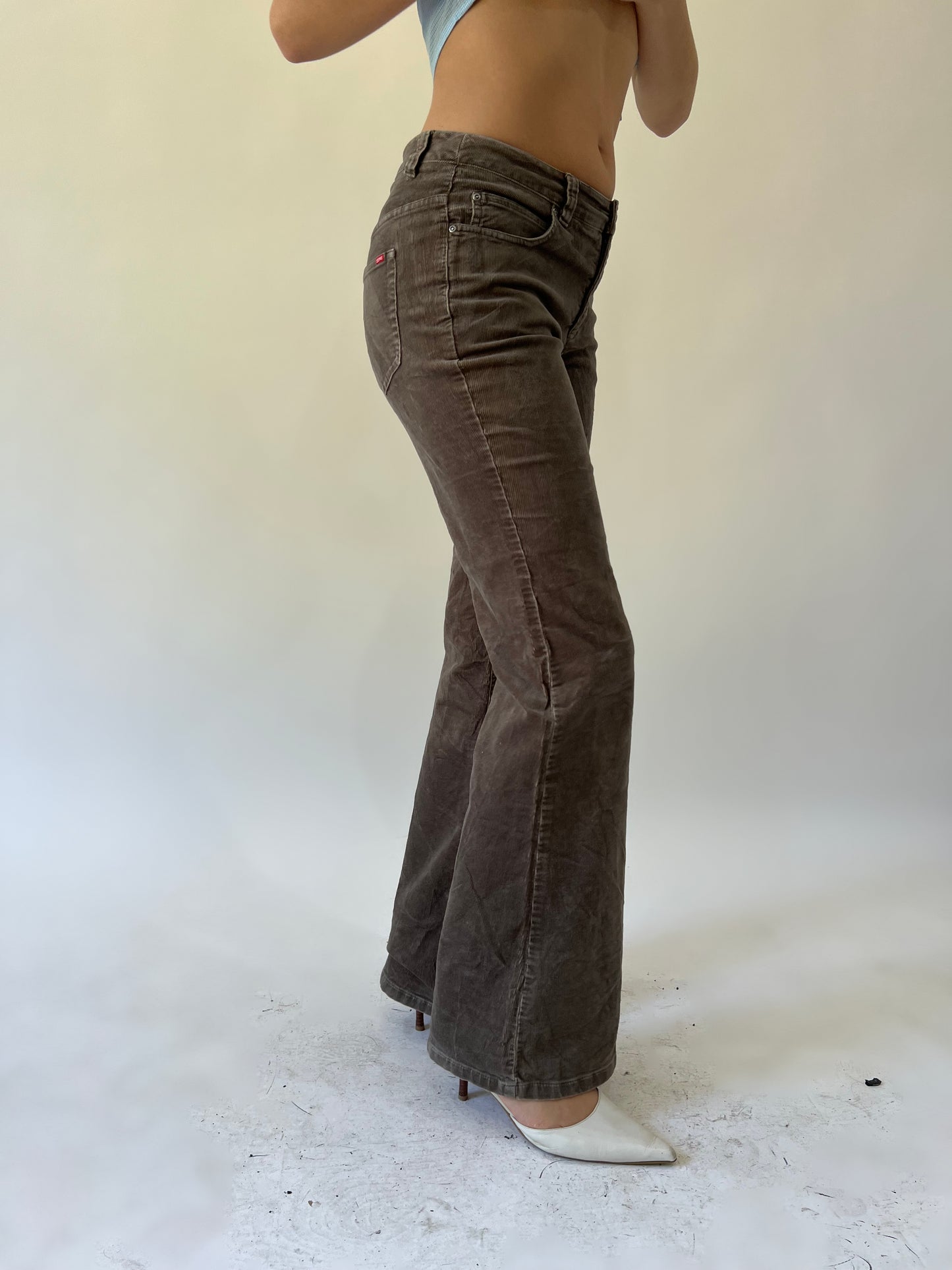 small brown esprit corduroy flared trousers second side view