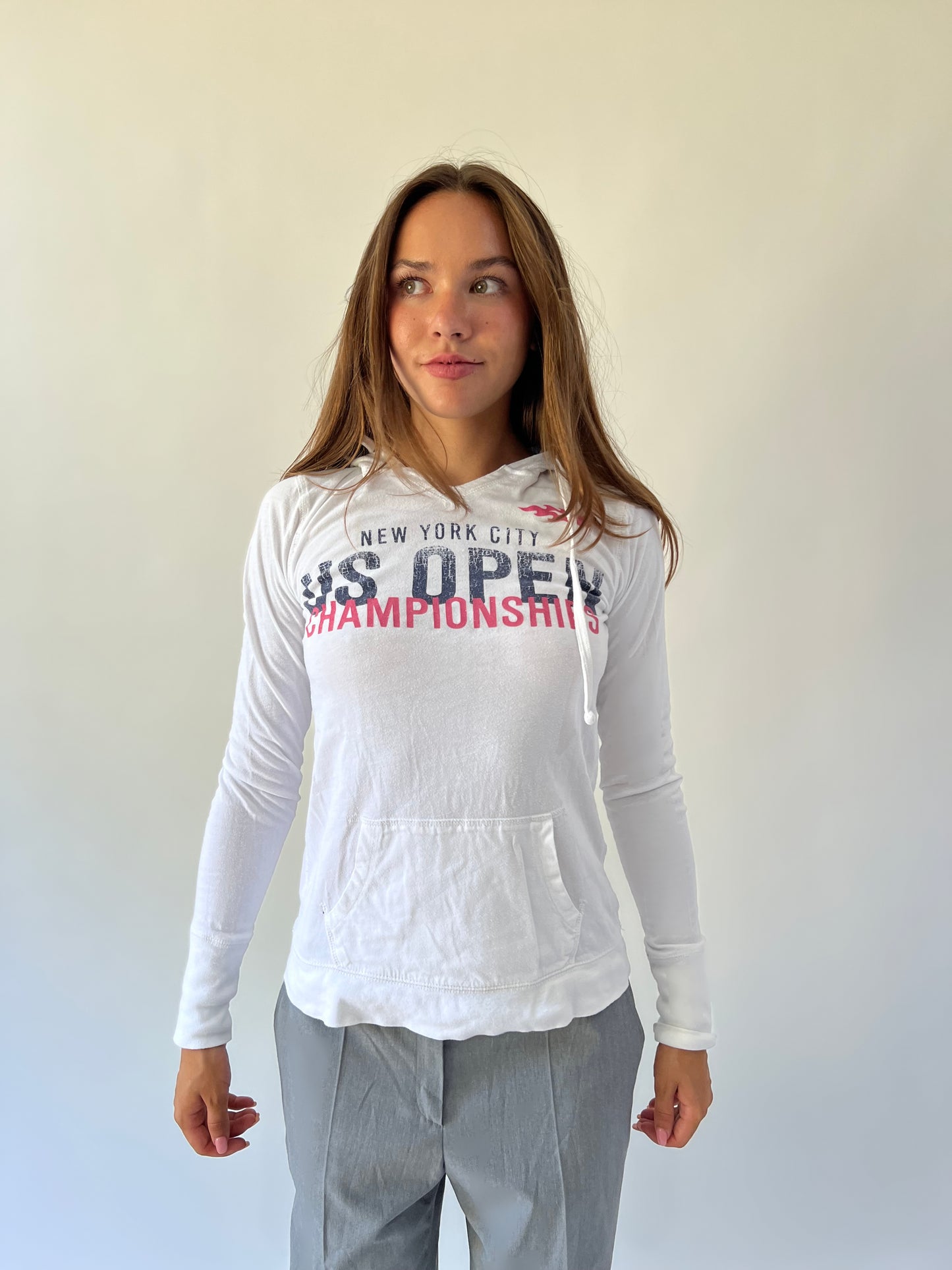 small white camp david us open graphic hoodie front