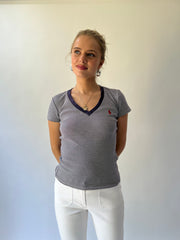 small grey and navy striped ralph lauren t-shirt angled view