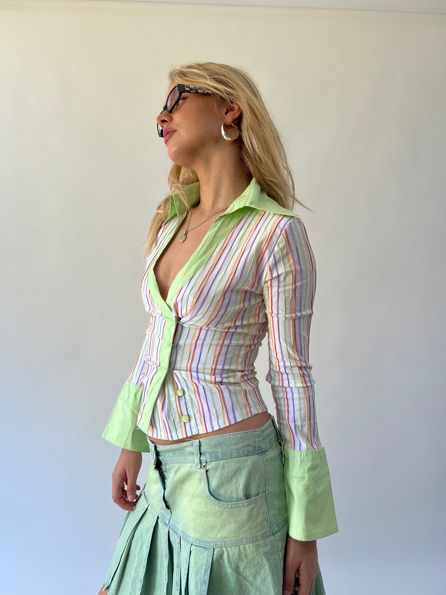 small multicoloured striped tommy hilfiger fitted shirt angled view