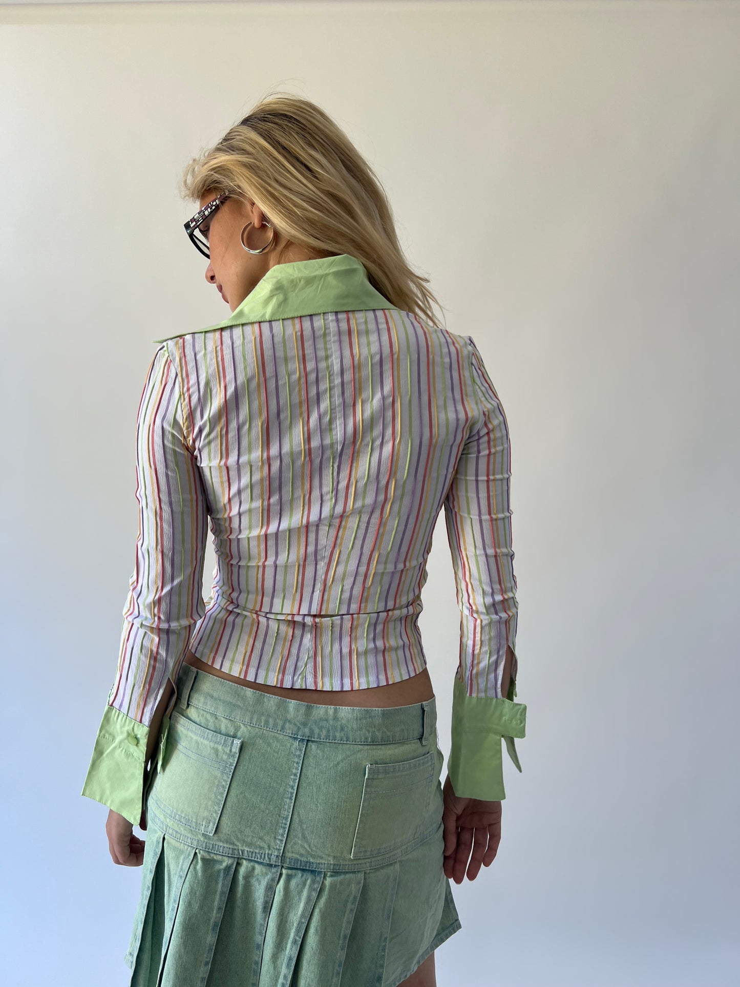 small multicoloured striped tommy hilfiger fitted shirt back view