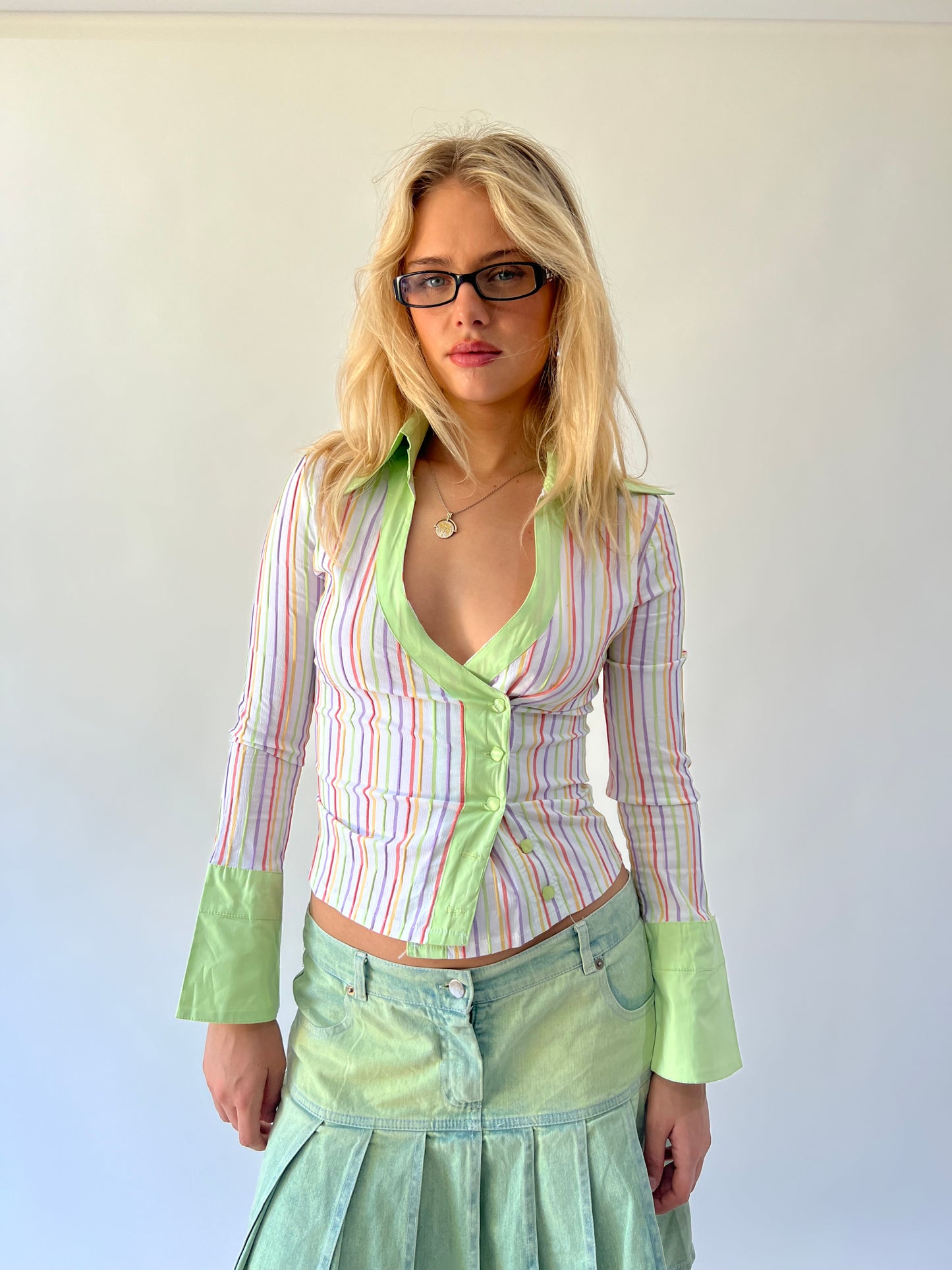small multicoloured striped tommy hilfiger fitted shirt front view