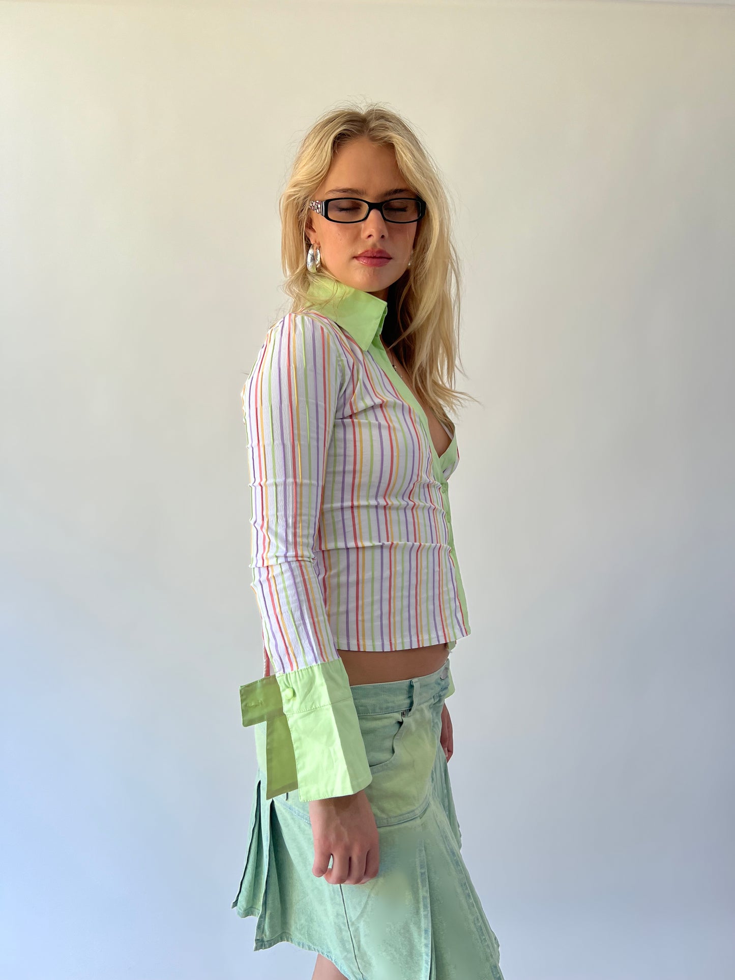 small multicoloured striped tommy hilfiger fitted shirt side view