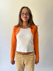 small orange cropped bolero cardigan full front view