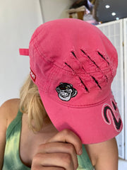 small pink 211 embroidered cap distressed detail
