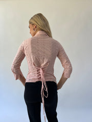 small pink phard eyelet tie-back shirt back view