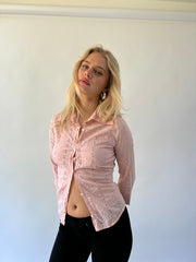 small pink phard eyelet tie-back shirt front view