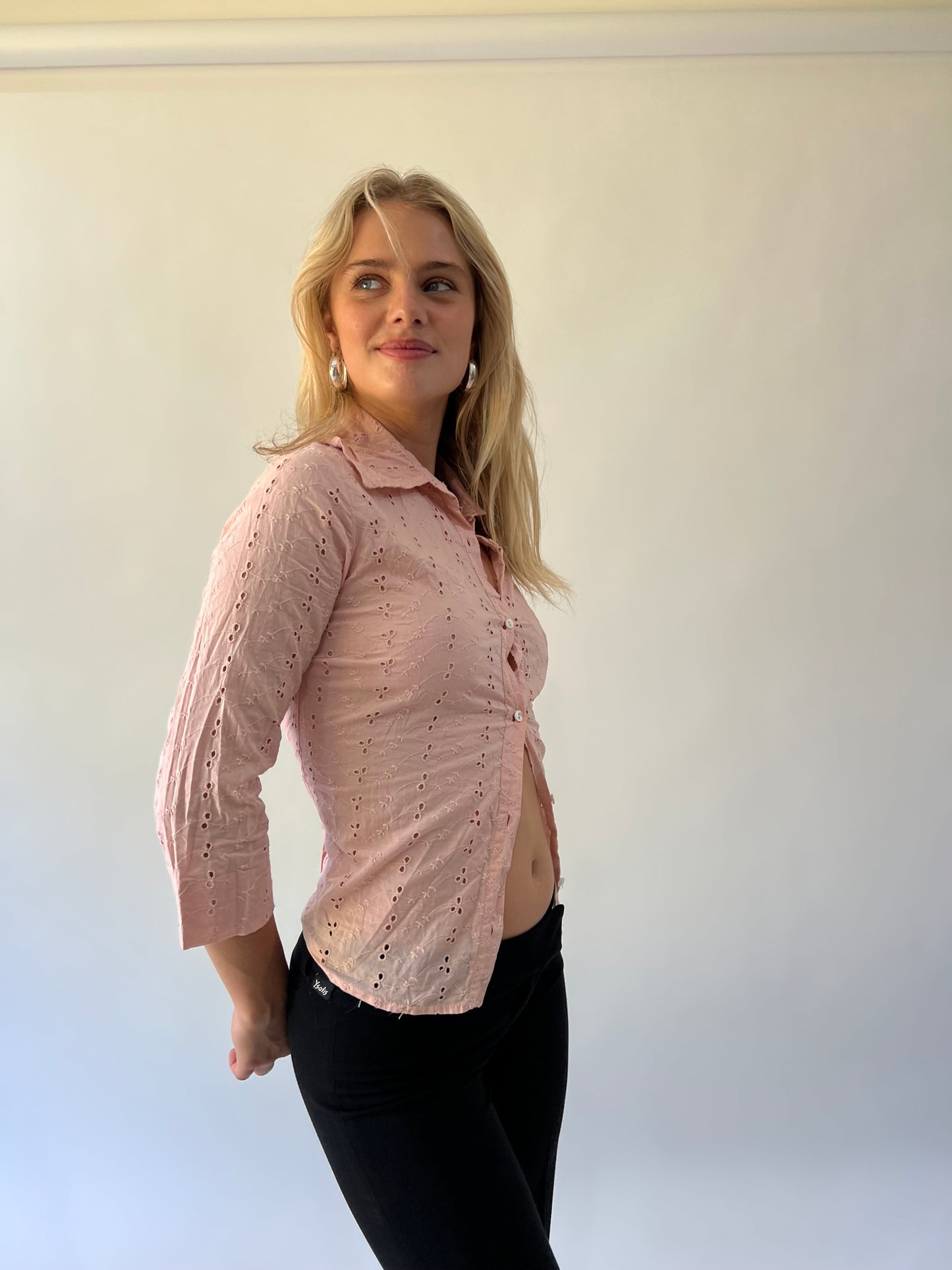 small pink phard eyelet tie-back shirt second side view