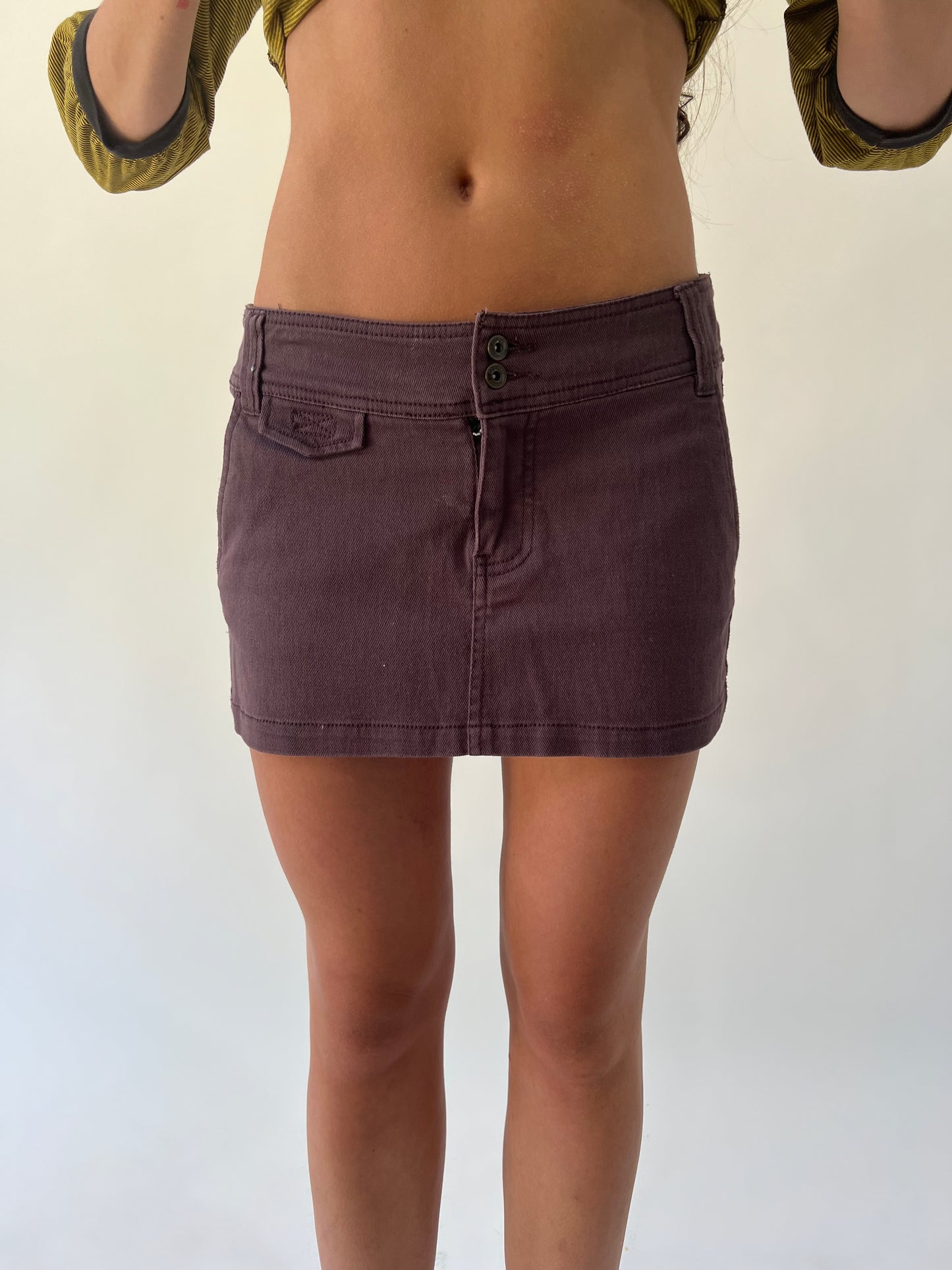small purple denim mini skirt front view