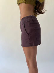 small purple denim mini skirt side view