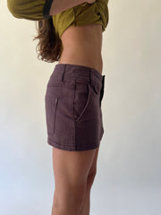 small purple denim mini skirt second side view