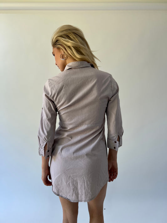 small grey and brown striped tally weijl shirt dress back angle