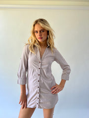 small grey and brown striped tally weijl shirt dress front detail