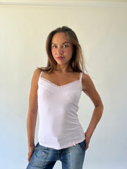 small white new look lace trim cami top angled view