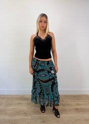 Small turquoise and black midi skirt