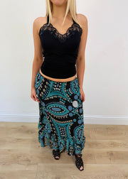 Small turquoise and black midi skirt