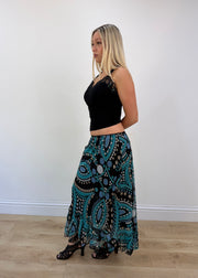 Small turquoise and black midi skirt