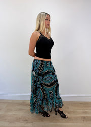 Small turquoise and black midi skirt