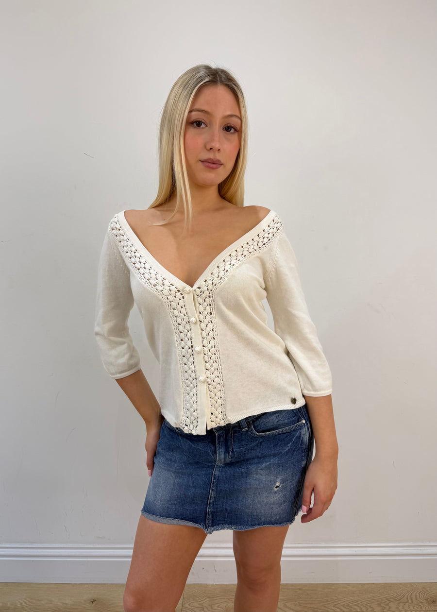 medium white crochet knit cardigan image 1