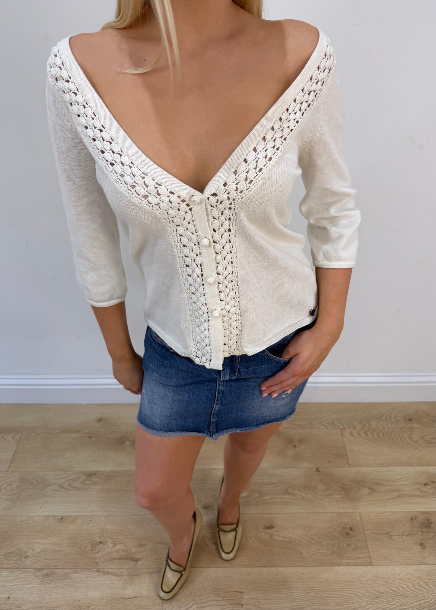 medium white crochet knit cardigan image 2