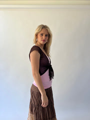 xl brown sheer tie-front shrug side view