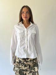 xl white calvin klein collared long sleeve blouse front view