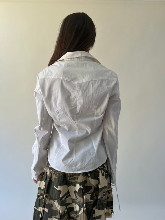 xl white calvin klein collared long sleeve blouse back view