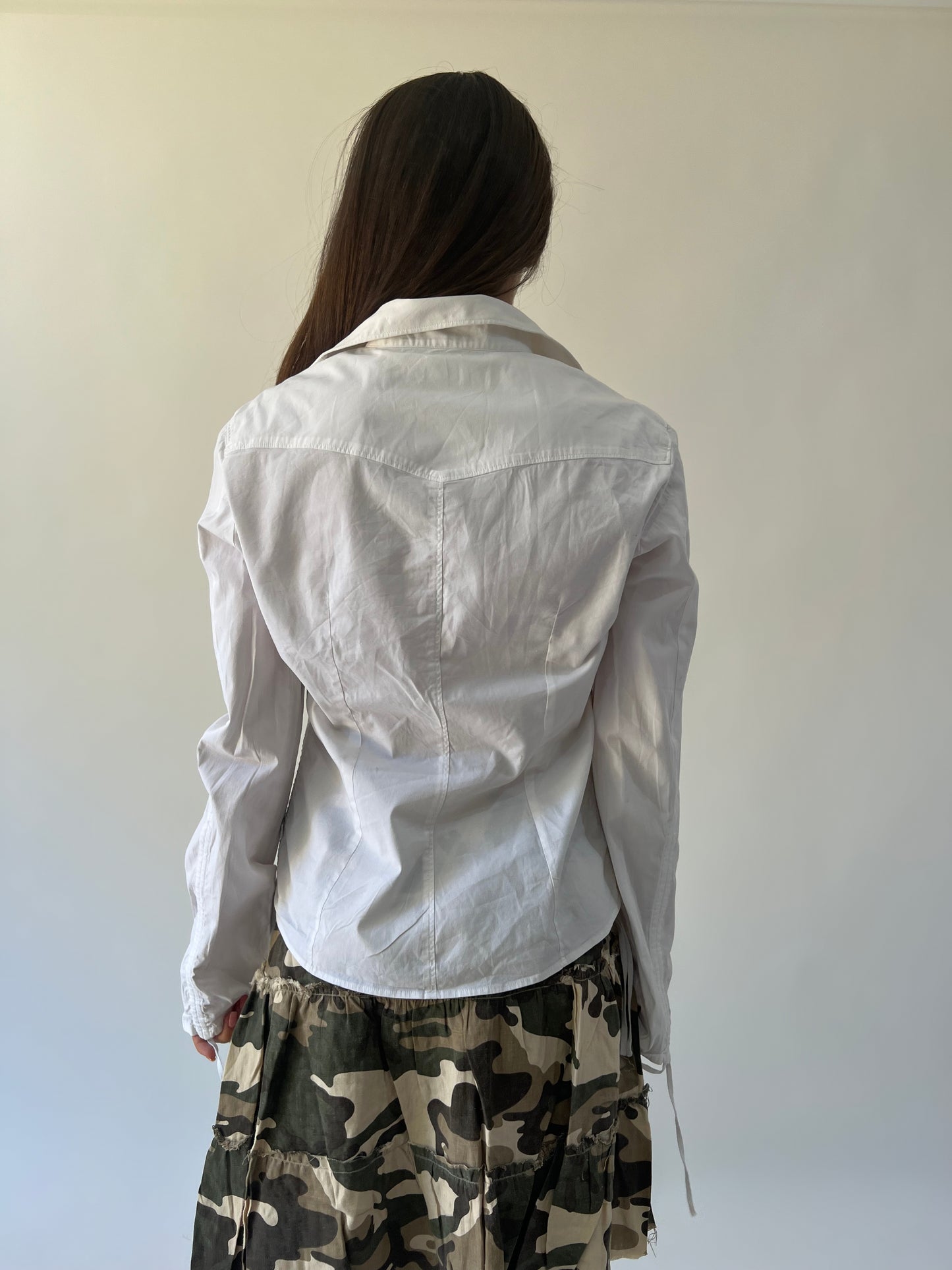 xl white calvin klein collared long sleeve blouse back view