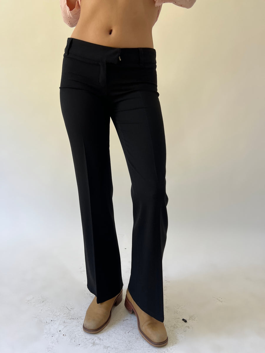xs black ysatis flared trousers front view