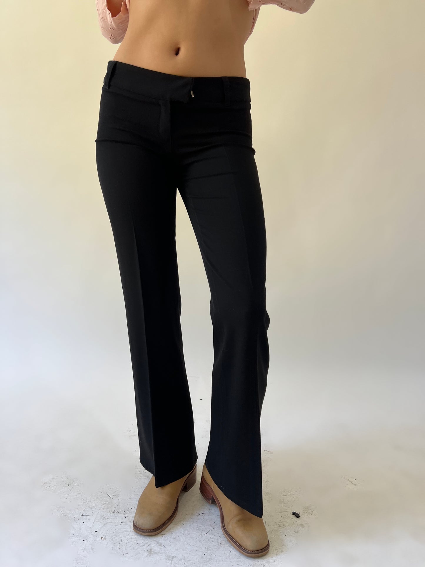 xs black ysatis flared trousers front view