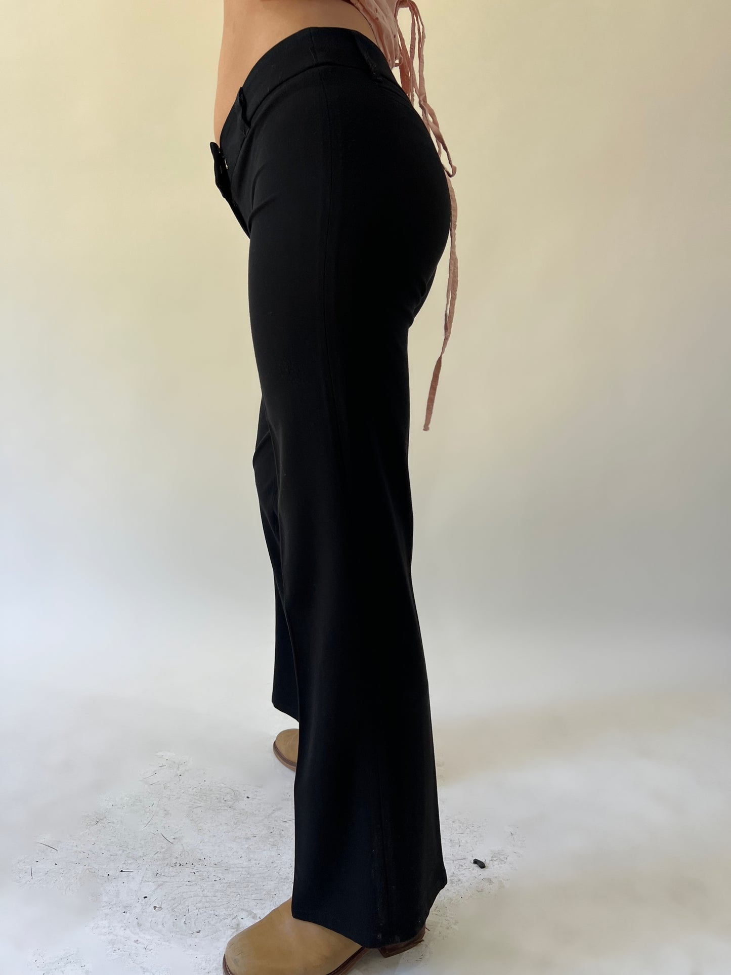 xs black ysatis flared trousers side view