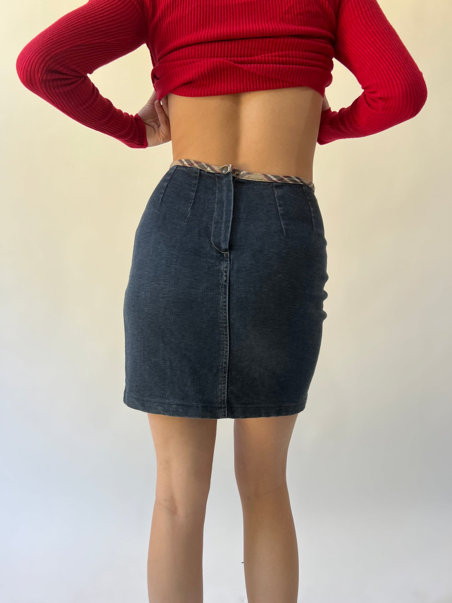 xs blue more & more denim mini skirt back view