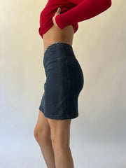 xs blue more & more denim mini skirt side view